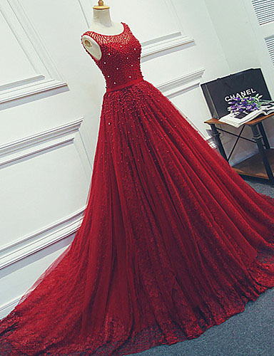 Red Prom Gown, Ball Gown Prom Dresses, Princess Prom Dress, Beading Evening Dress, Formal Evening Dresses, Red Party Dress, Prom Dress Pf0009