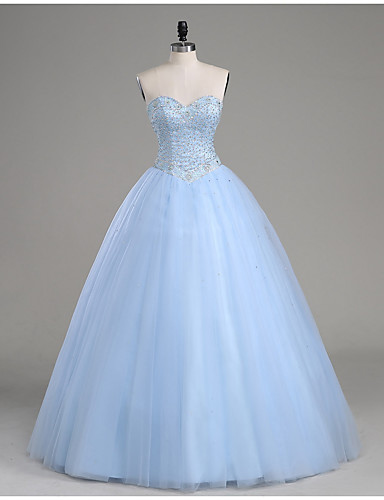 Ball Gown Prom Dresses, Light Blue Prom Dresses, Sweetheart Prom Gown, Beading Evening Dresses, Tulle Formal Dresses, Prom Dress Pf0015