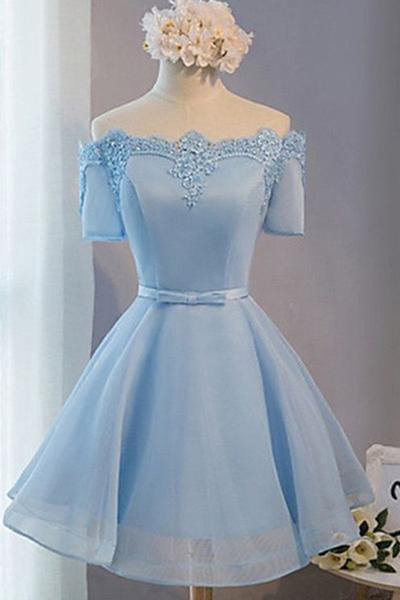A-line Homecoming Dresses,off-shoulder Homecoming Dress,short Prom Dresses,light Blue Homecoming Dresses Pf0194
