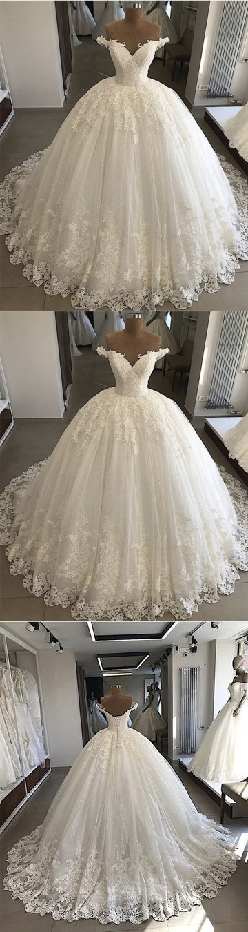 Sexy Off Shoulder Appliques Ball Gown Wedding Dress, Formal Wedding Gowns Pf0361