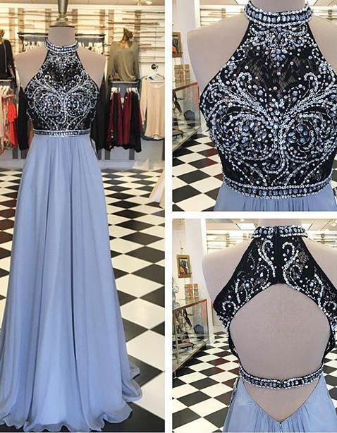 Prom Dress 2020, Chiffon Prom Dress, Beading Prom Dress With Open Back, A Line Prom Dress, Long Evening Dresses, Prom Dress Pf0002