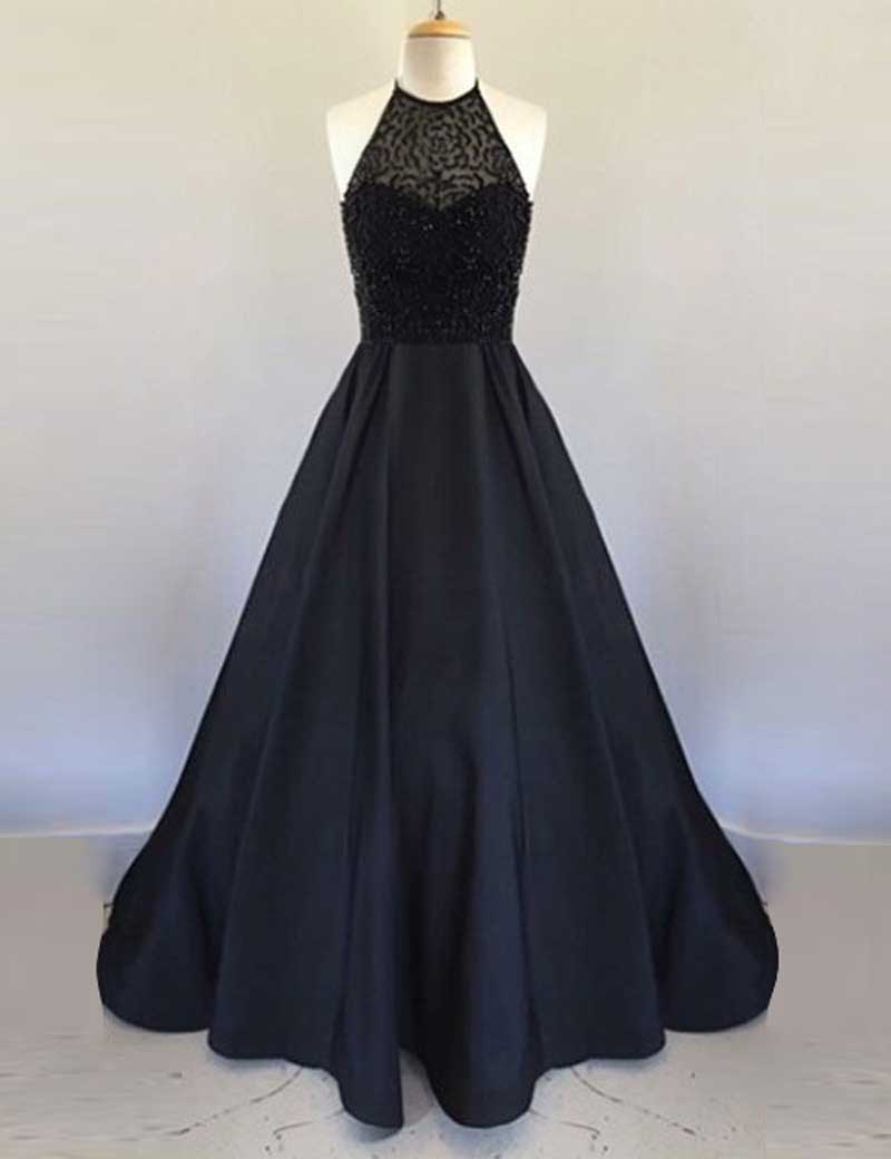 Elegant Prom Dress, Black Prom Gown,long Prom Dresses 2020,a Line Prom Dresses,beading Prom Dresses, Prom Dress Pf0012